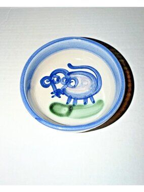 M A Hadley Kitty Cat 4-1/2" Handmade Hand Painted Pottery Food Water Bowl